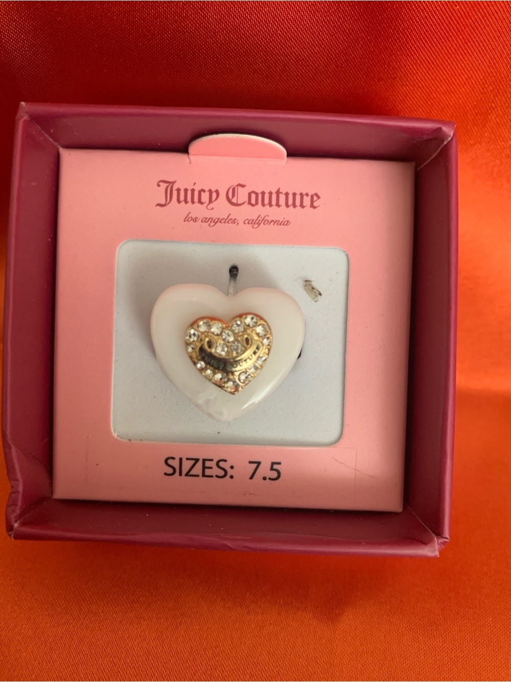 Juicy Couture White Heart Ring with Gold Crystal Heart Accent